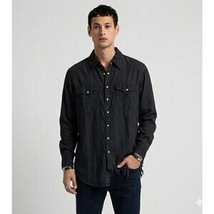 NWT One Teaspoon Black Distressed Western Pearl Snap Frayed Pistol Shirt XS
